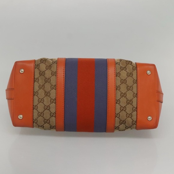 SOLD 🛑 GUCCI GG Canvas Sherry Line Hand Bag 2way Blue Beige Orange - Picture 9 of 17
